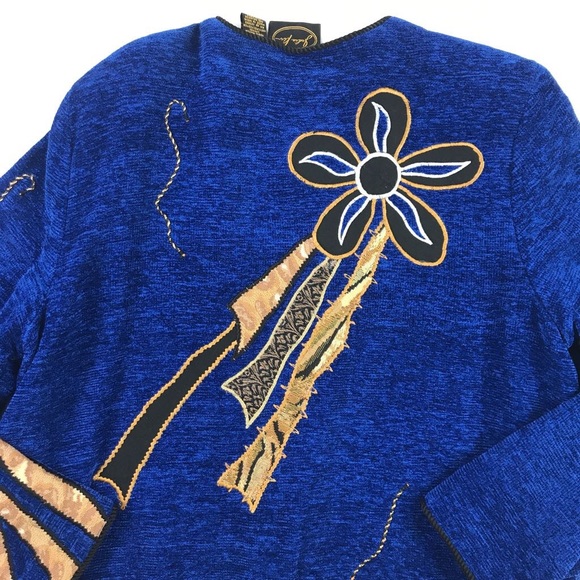 Julia Kin Womens Jacket Blue Black Floral M - Picture 5 of 6